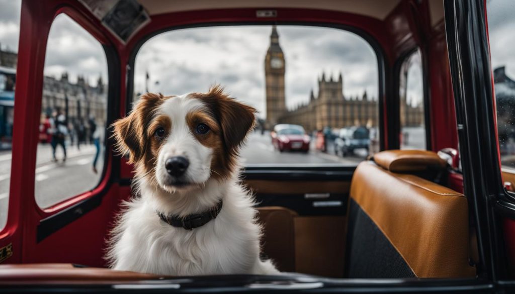 Dog in a London taxi