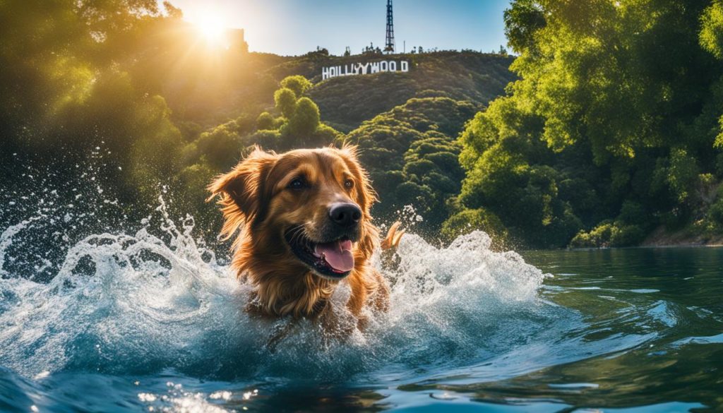 dog playing at Lake Hollywood