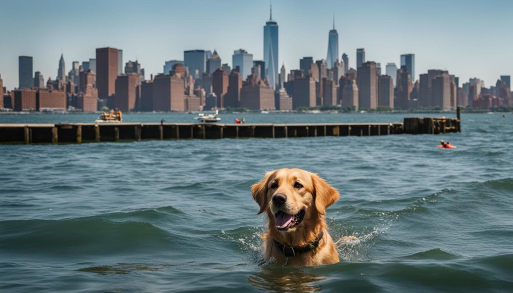 dog swimming at Red Hook Pier