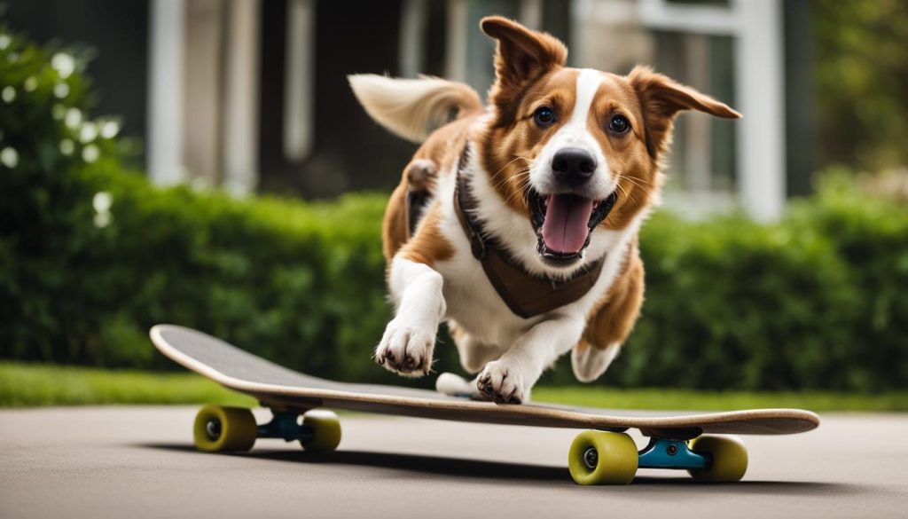 dog training with skateboard