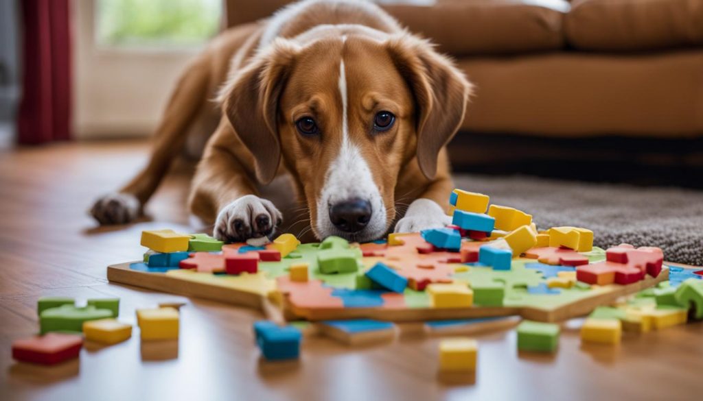 Dog playing with puzzle toy