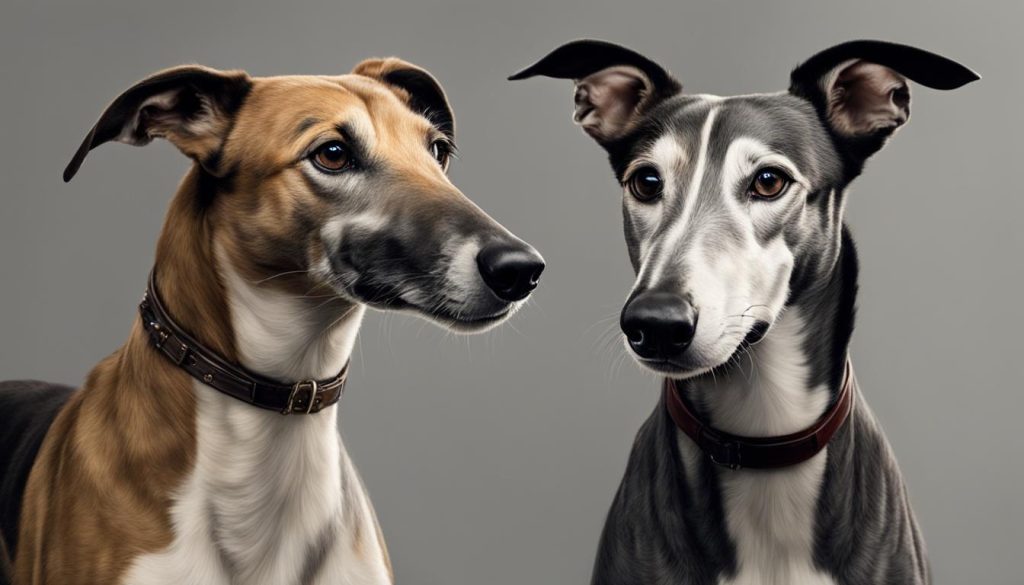 Greyhound and Italian Greyhound side by side