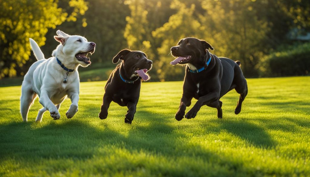 Labrador Retriever and Pitbull playing fetch
