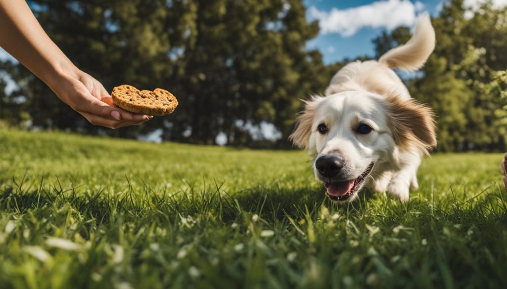 Rewarding dog with a treat