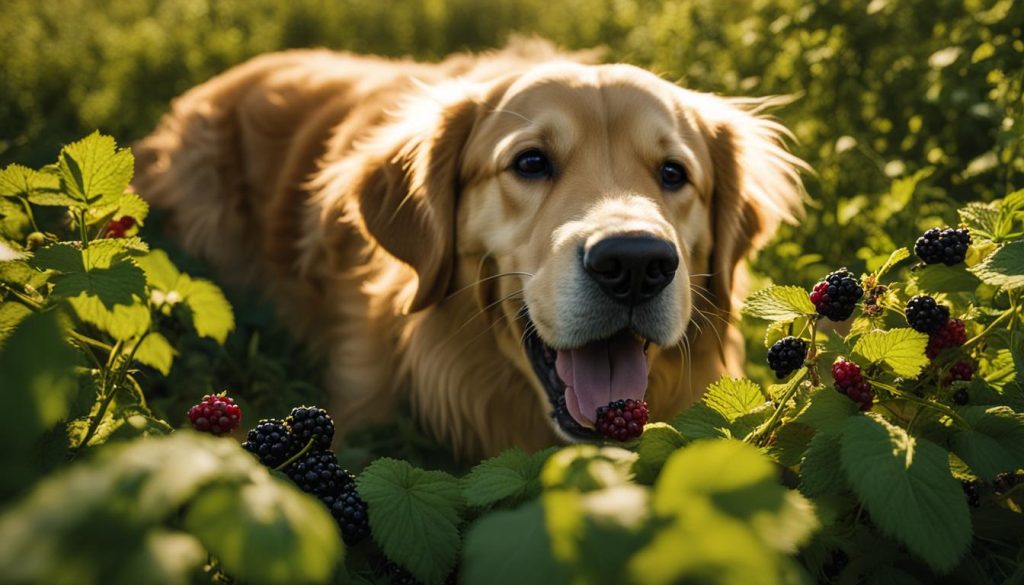 dog eating blackberries