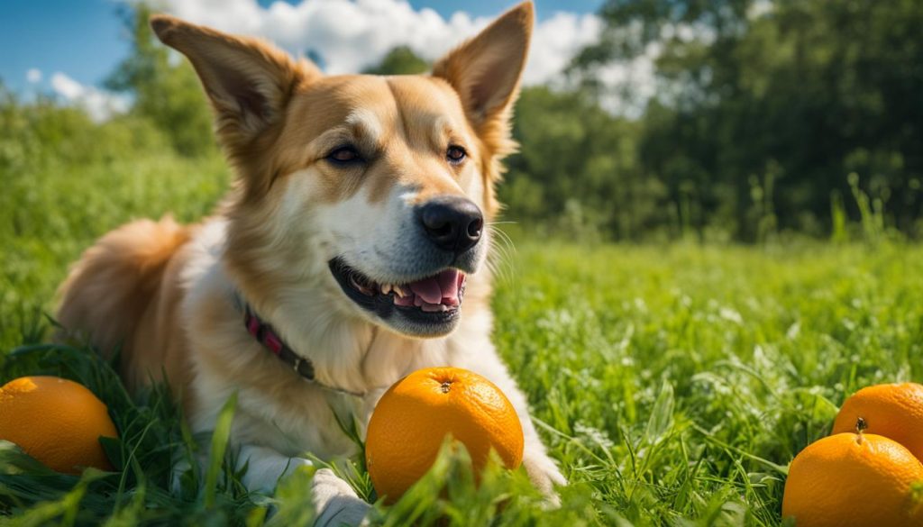 dog eating orange