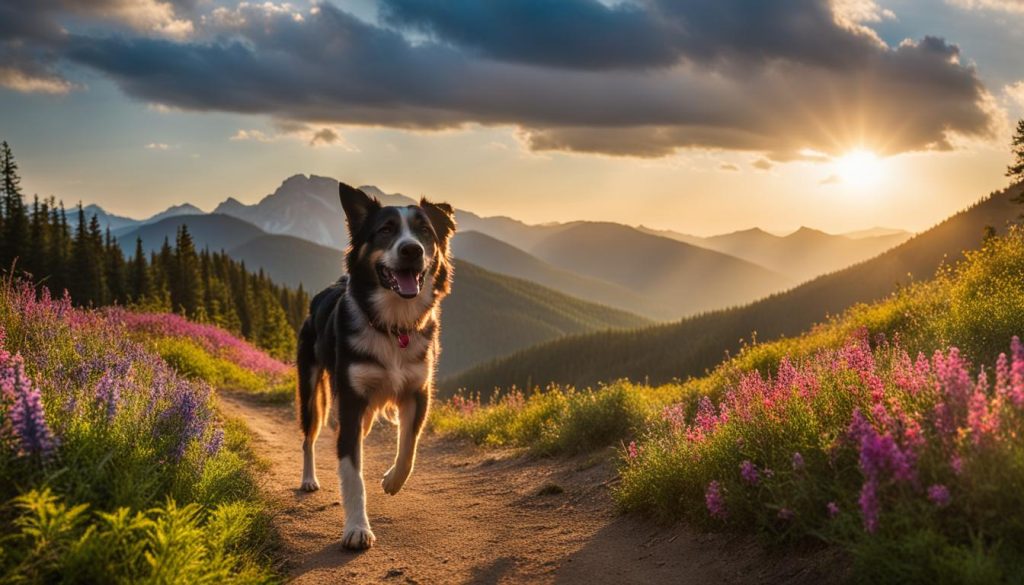 dog hiking in national park