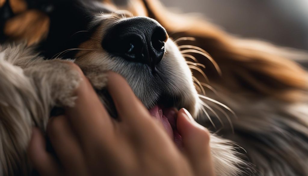 dog licking paws