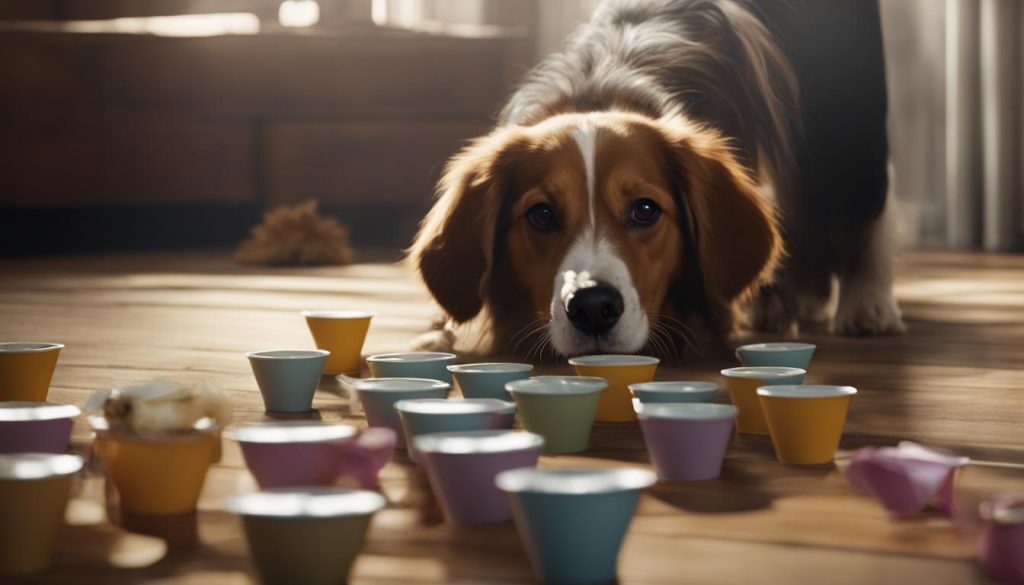 dog playing cup game