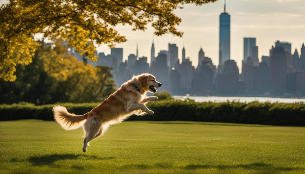 dog playing in Riverside Park