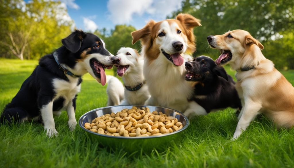 dogs eating cashews