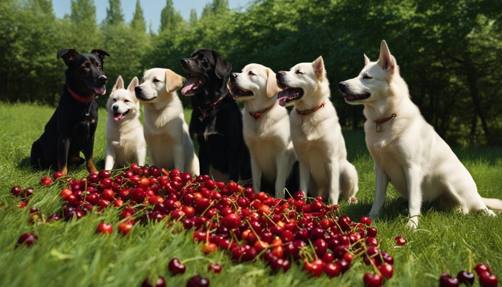 dogs eating cherries