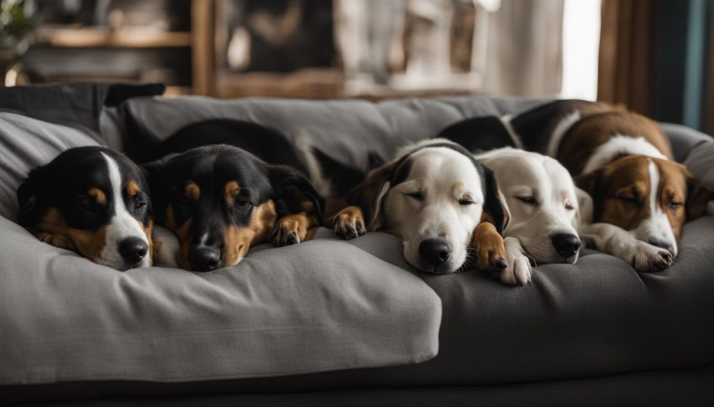 dogs sleeping with head raised