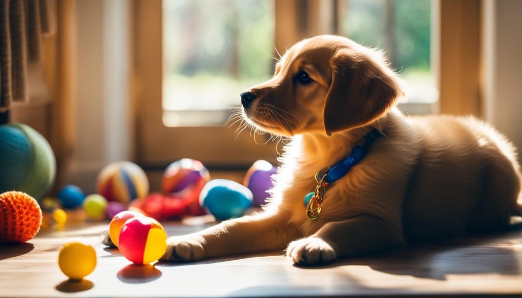 puppy playing with toys