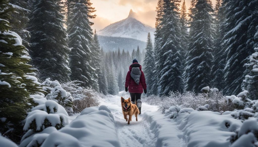 small dog winter hiking