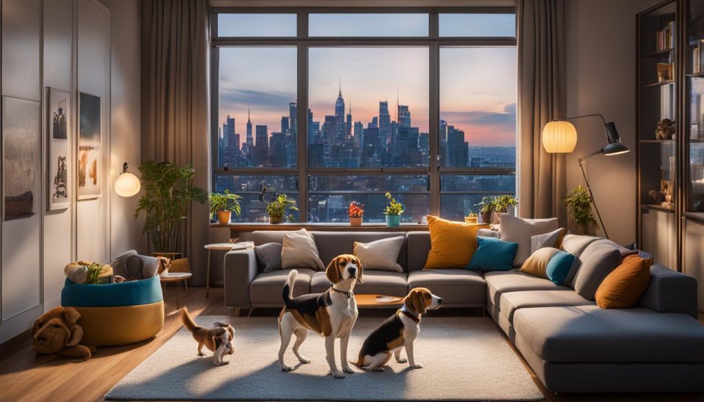 Beagles in an apartment