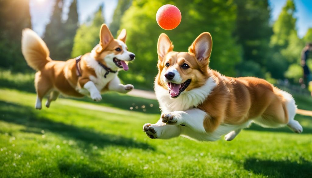 Corgi playing in the park