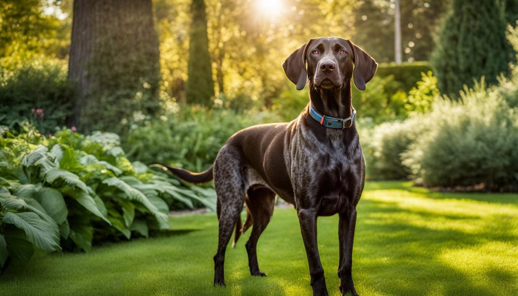 German Shorthaired Pointer in a spacious backyard