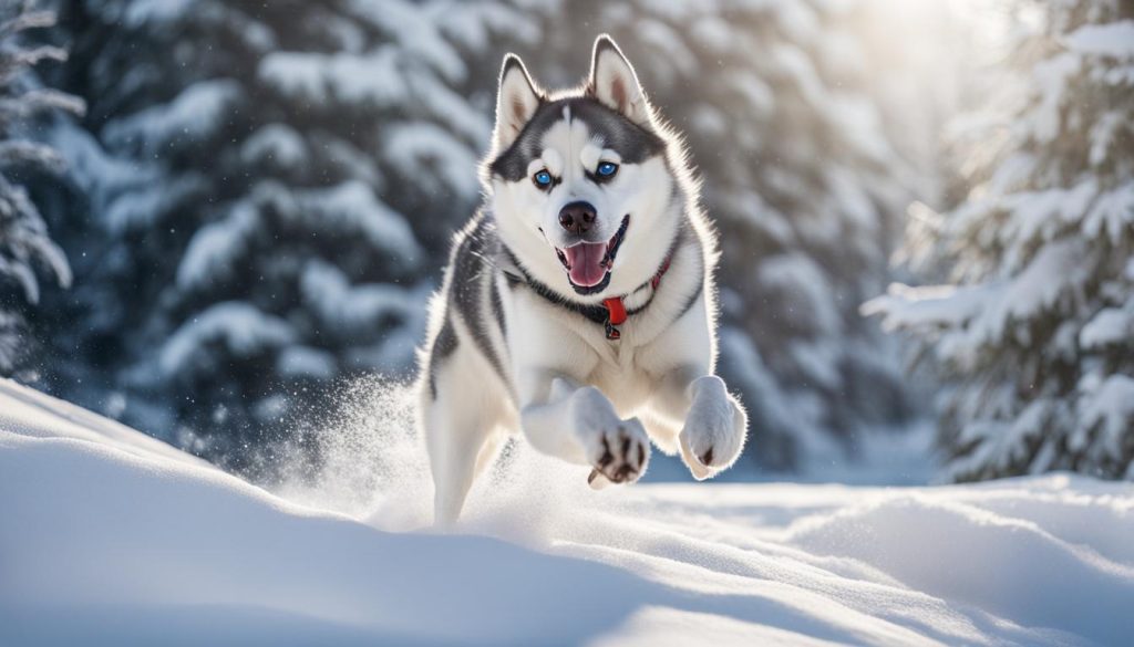 Siberian Husky playing in the snow