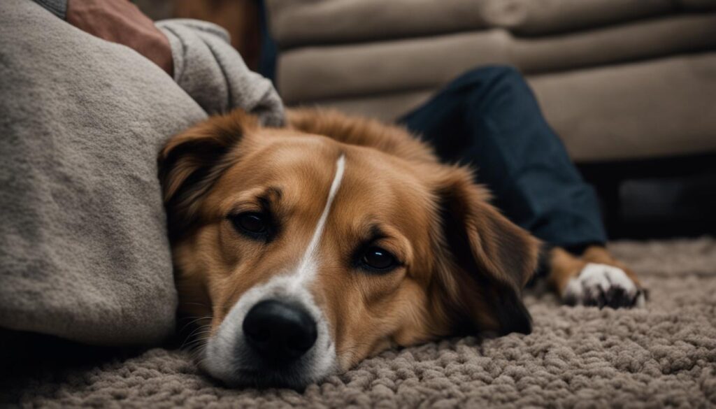 anxious dog seeking security