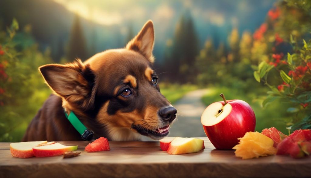 dog eating a slice of apple