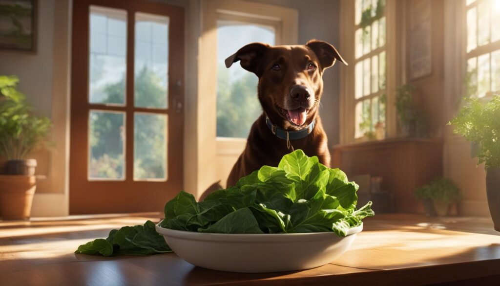 dog eating collard greens