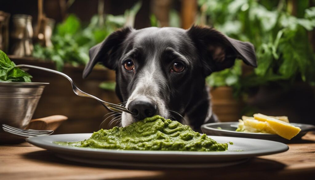 dog eating pesto