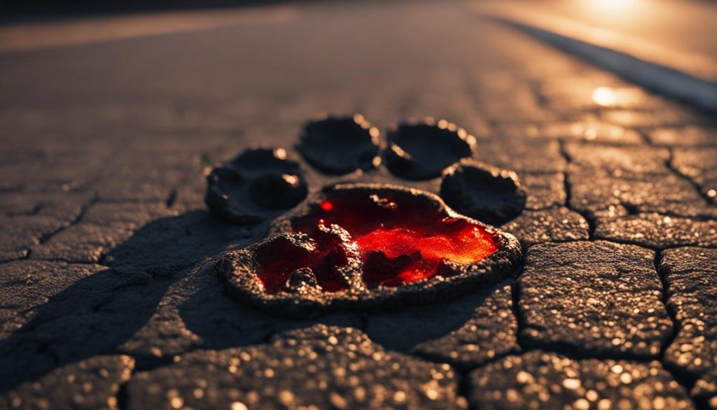dog walking on a hot pavement