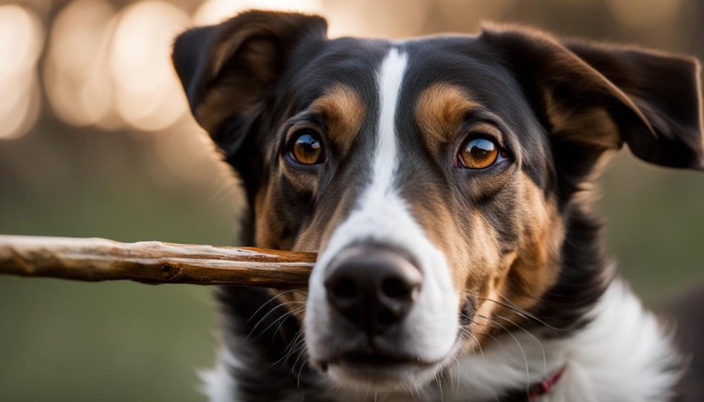 dog with stick in mouth