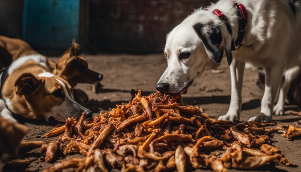 dogs eating dehydrated chicken feet