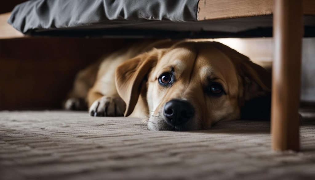 dogs hiding under the bed