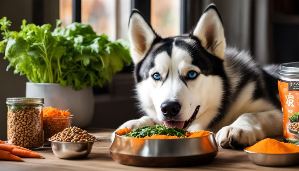 feeding a Siberian Husky