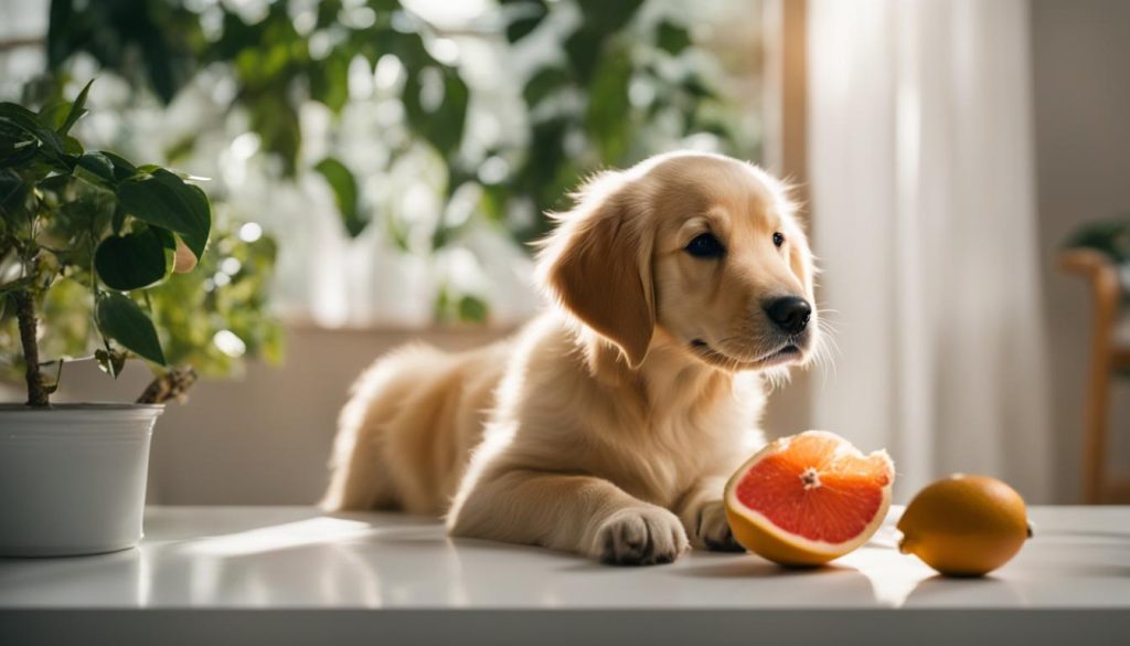 grapefruit and dog