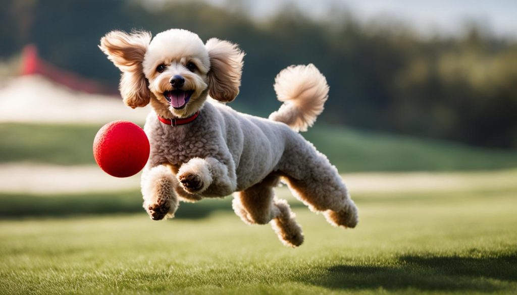 poodle playing with a ball