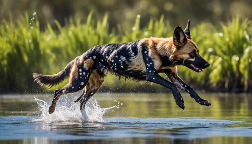 skilled wild dog swimming
